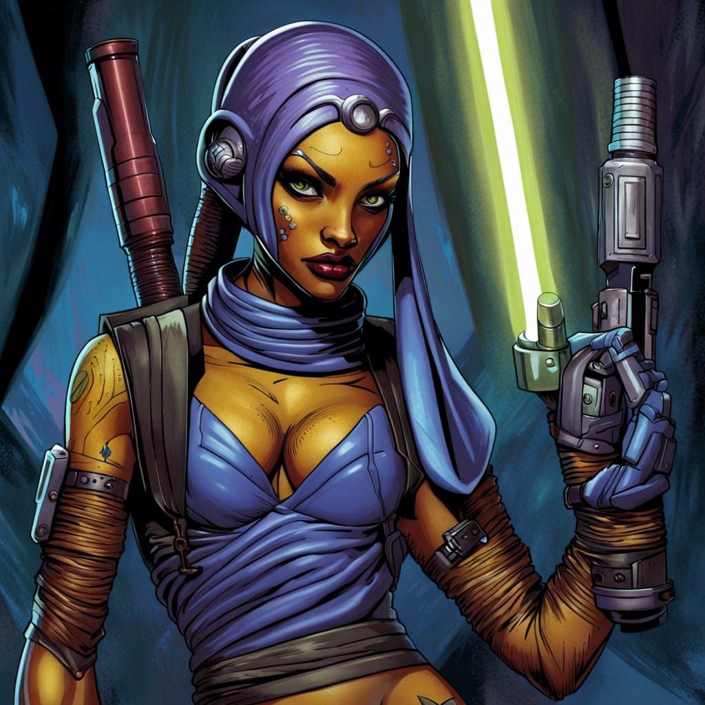 Twi'lek Bounty Hunter in Comic Book Style