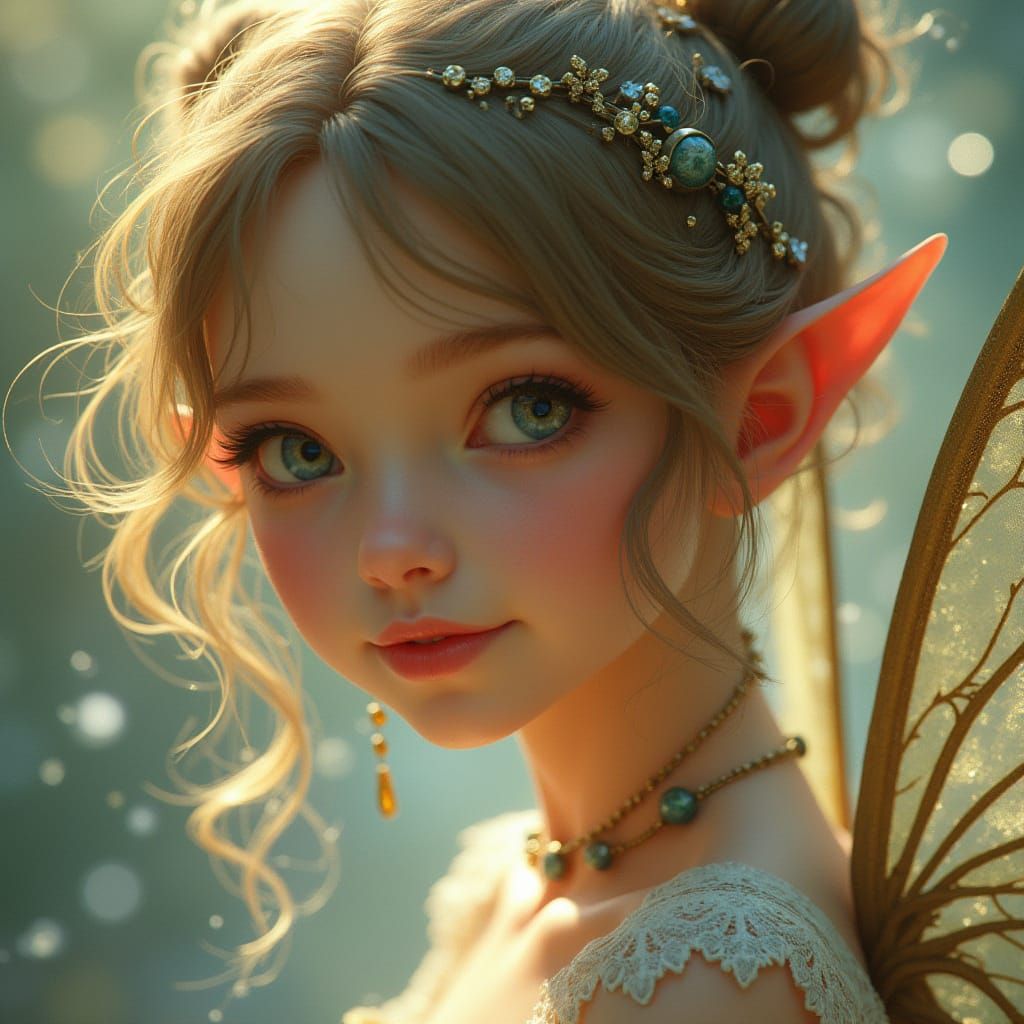 Whimsical Fairy Portrait in Art Nouveau Style