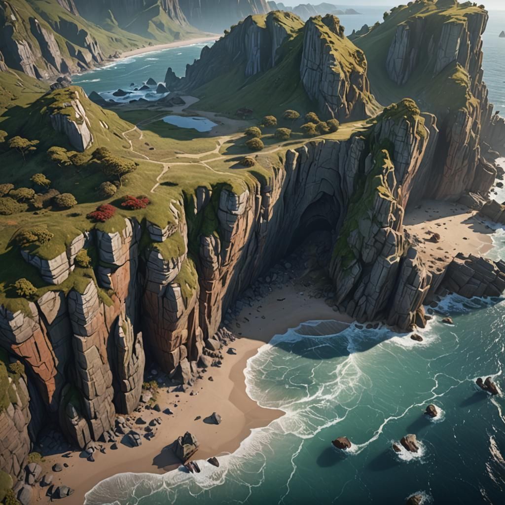 Dramatic Cliffs and Ocean: Detailed Matte Painting
