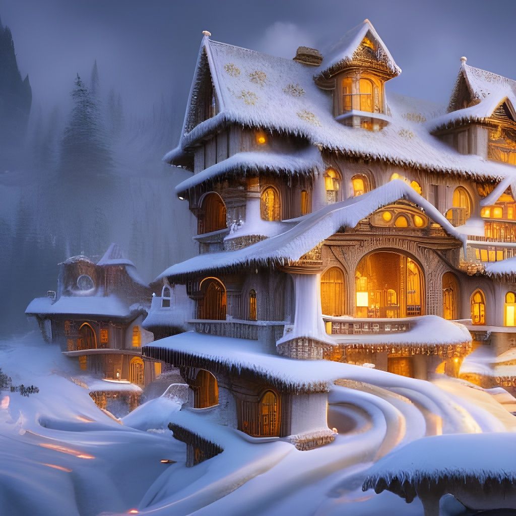 Gingerbread Mansion on Snowy Mountain: Fantasy Concept Art