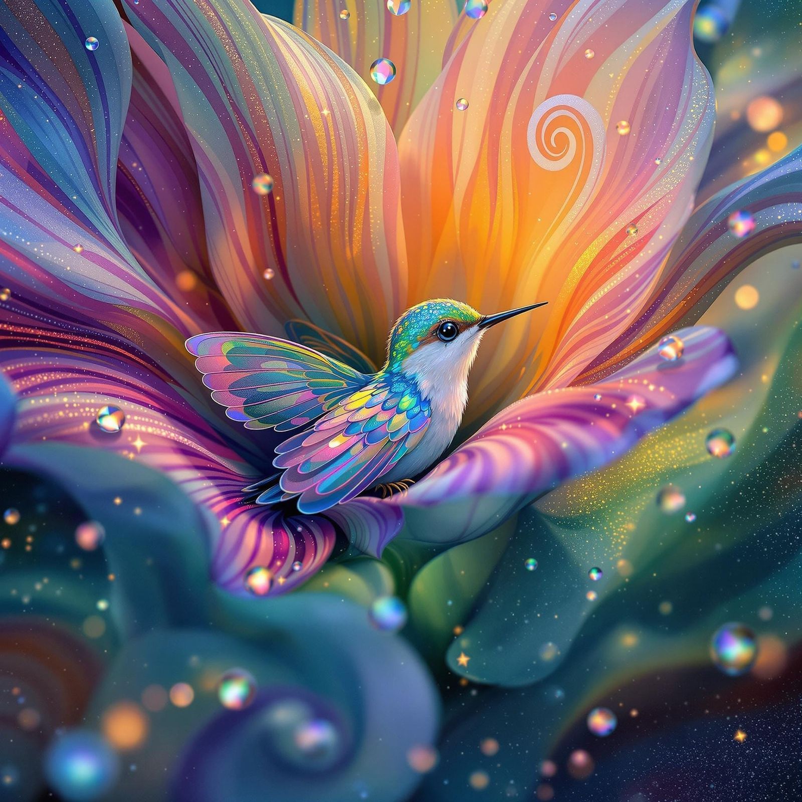 Whimsical Hummingbird in Enchanted Floral Realm