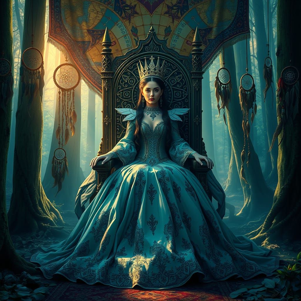 Majestic Queen in Whimsical Forest, in Detailed Matte Painti...