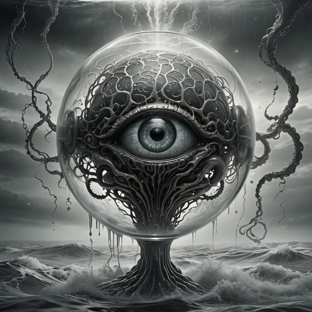 Glass 'A' Floats in Fog: Dark Fantasy Surrealism