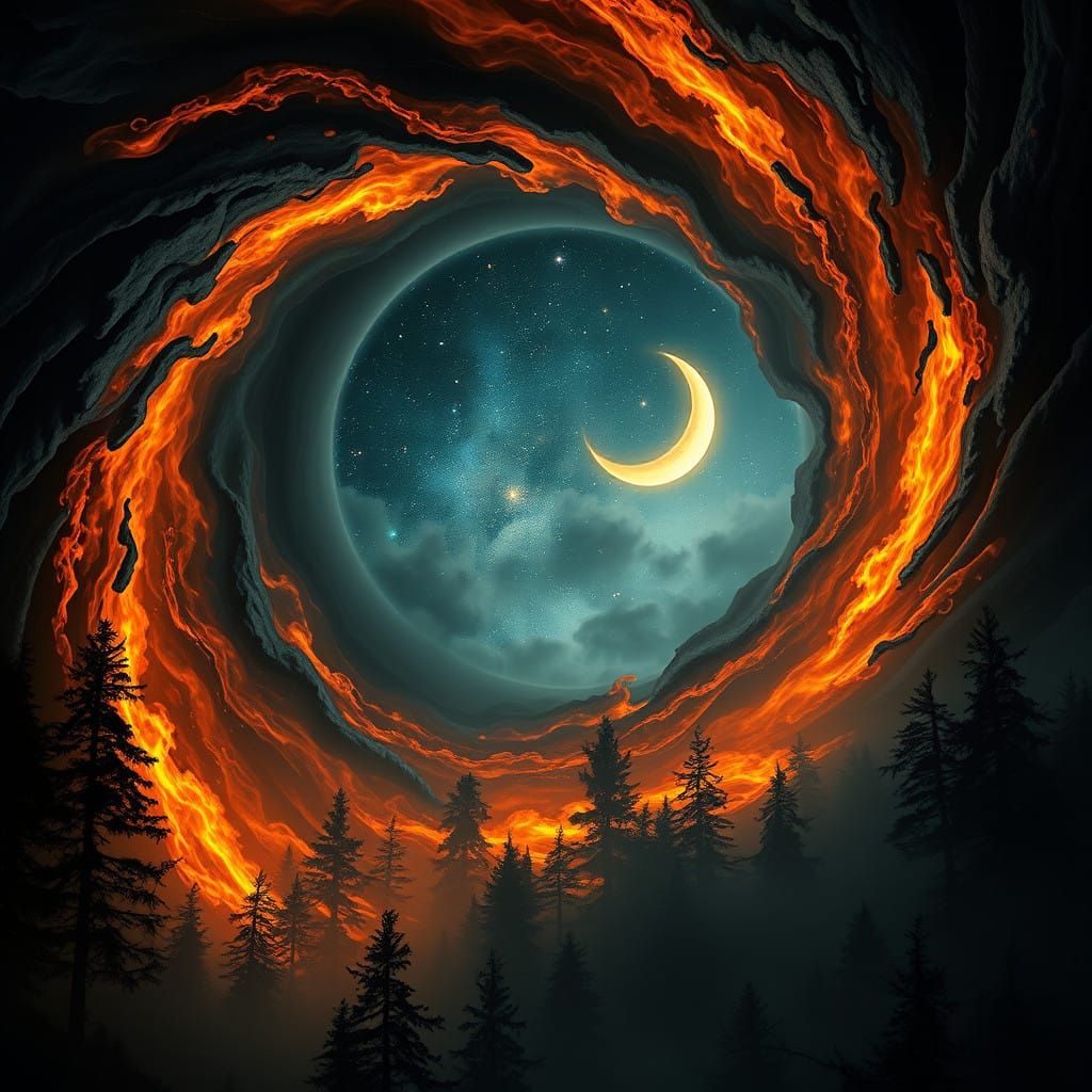 Surreal, Swirling Vortex of Black Fire Illuminates Starry Ni...