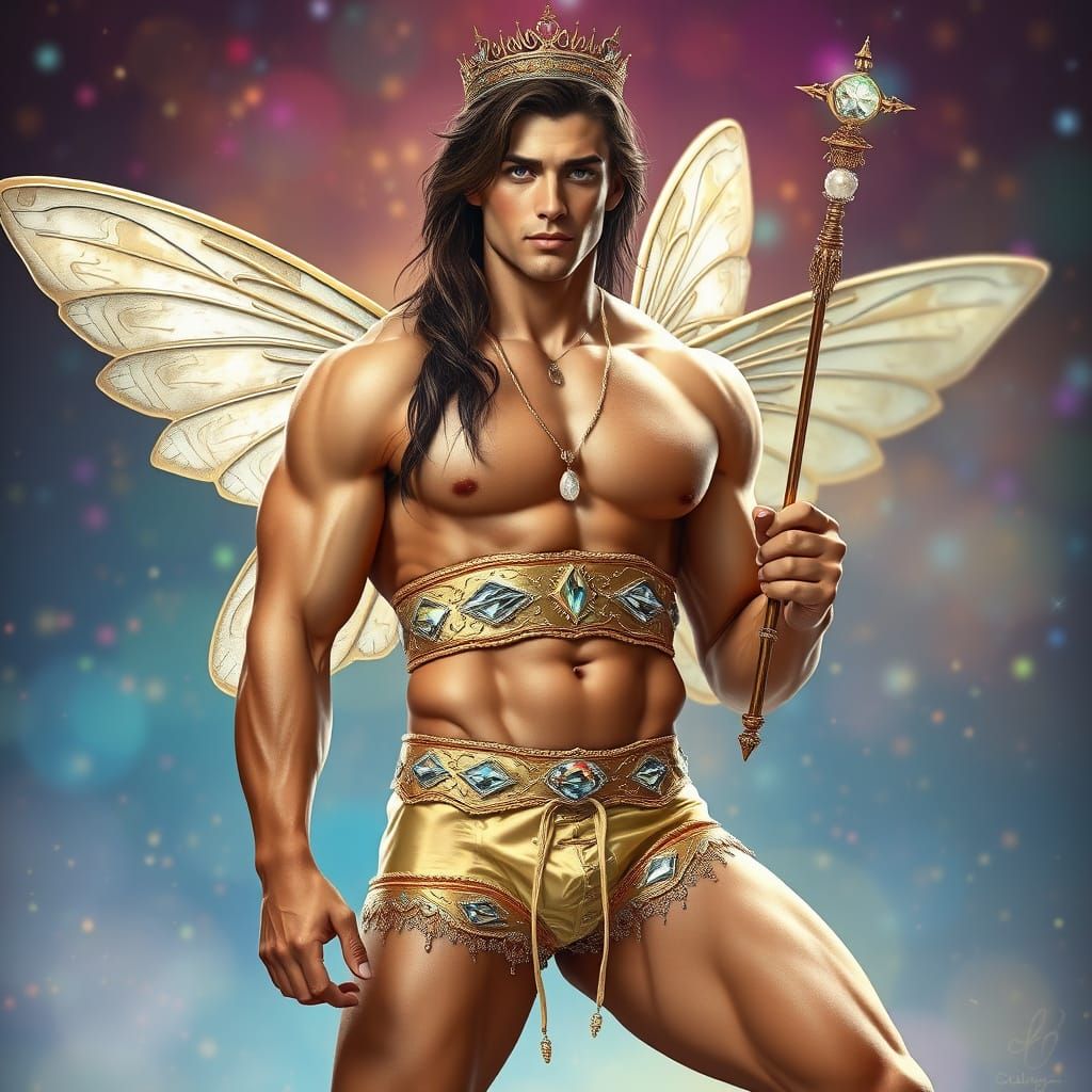 Fairy Man in Diamond Outfit, Photorealistic Style