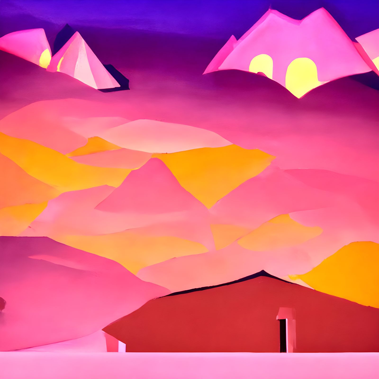 Storybook Desert Community at Sunset