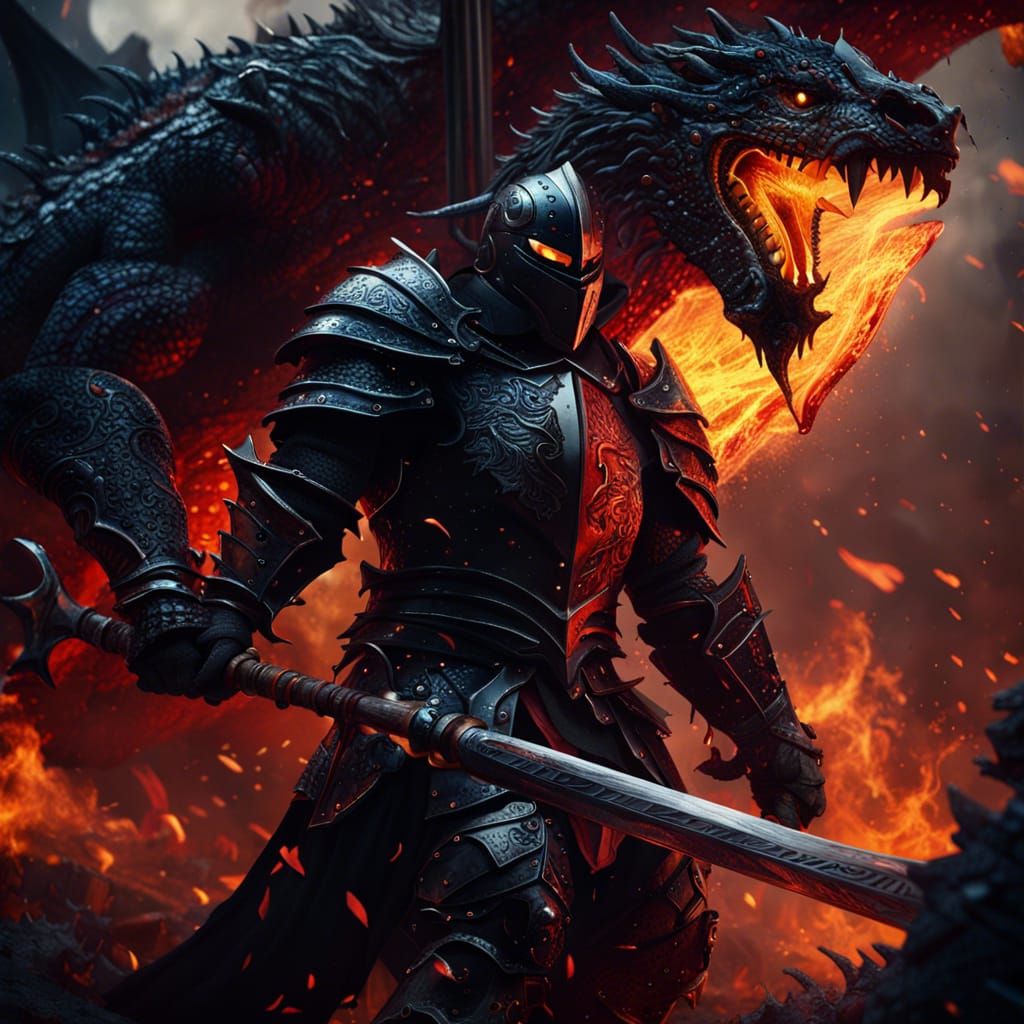 Knight vs Dragon in Fiery Fantasy Battle
