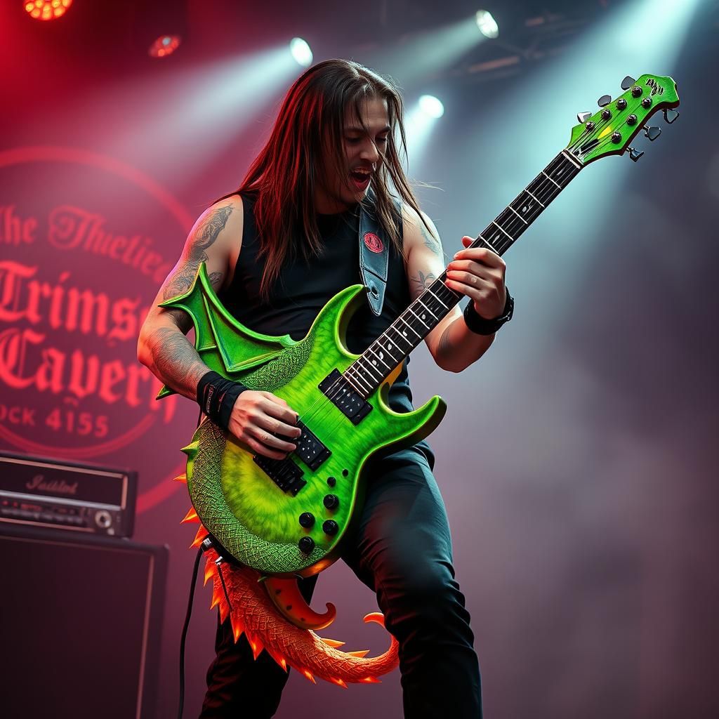 Dragon Guitar: Musician on Stage at Crimson Cavern