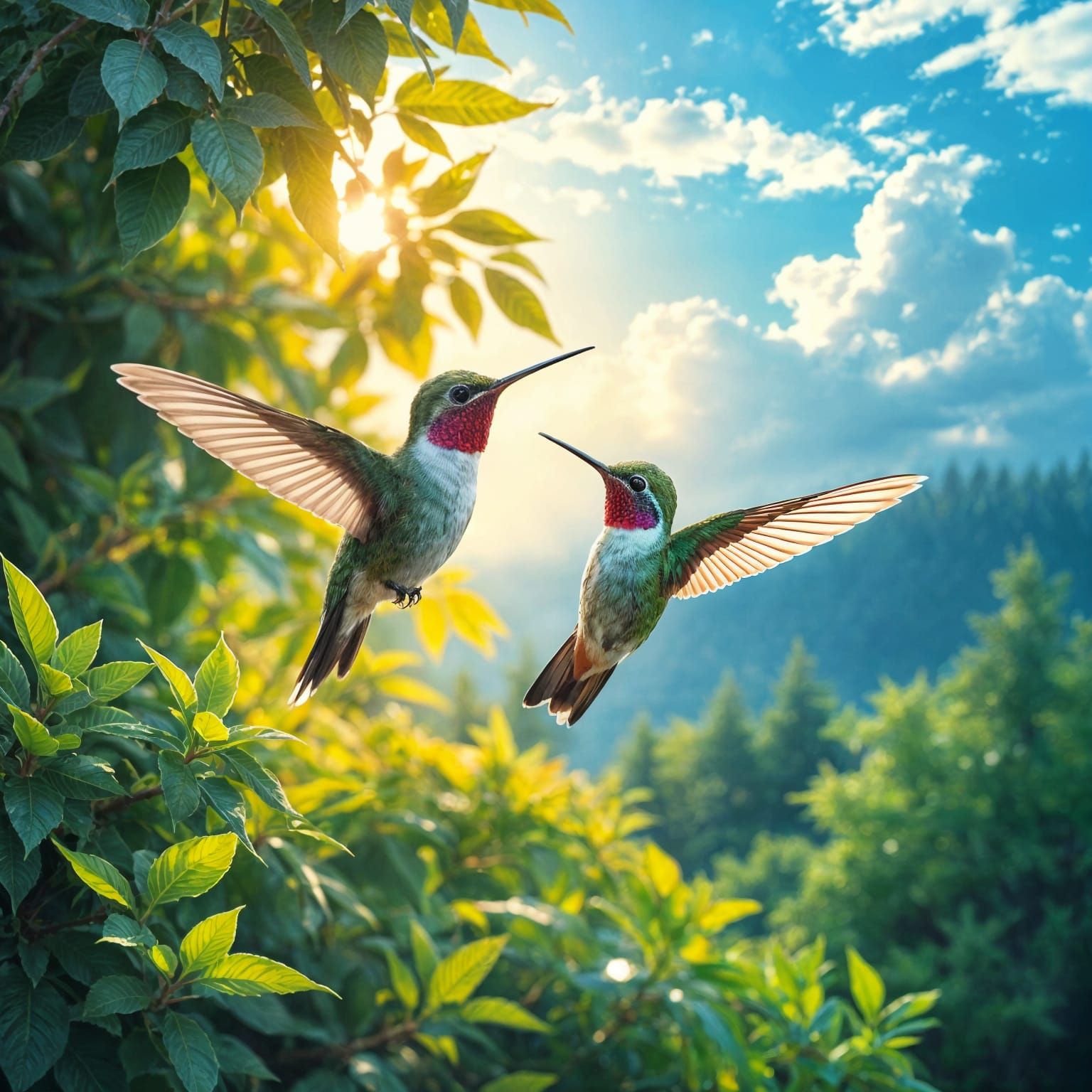 Hummingbirds in Sunrise Glory