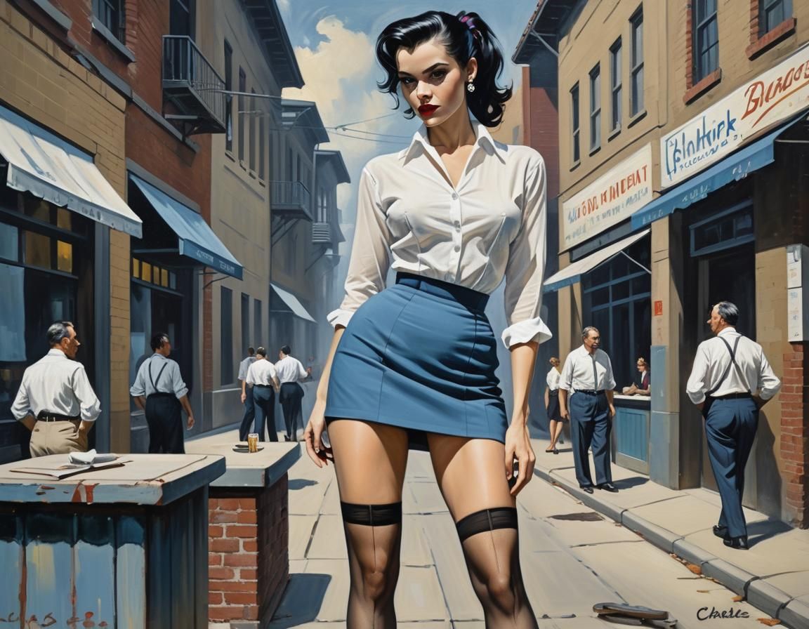 1950s Noir Woman in Blue Fishnet Stockings