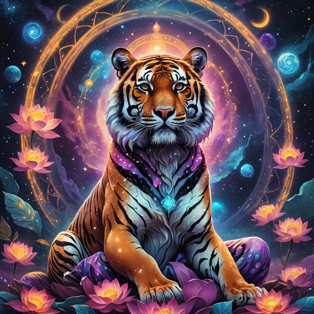 Bengal Tiger Meditating in Cosmic Chakra Field