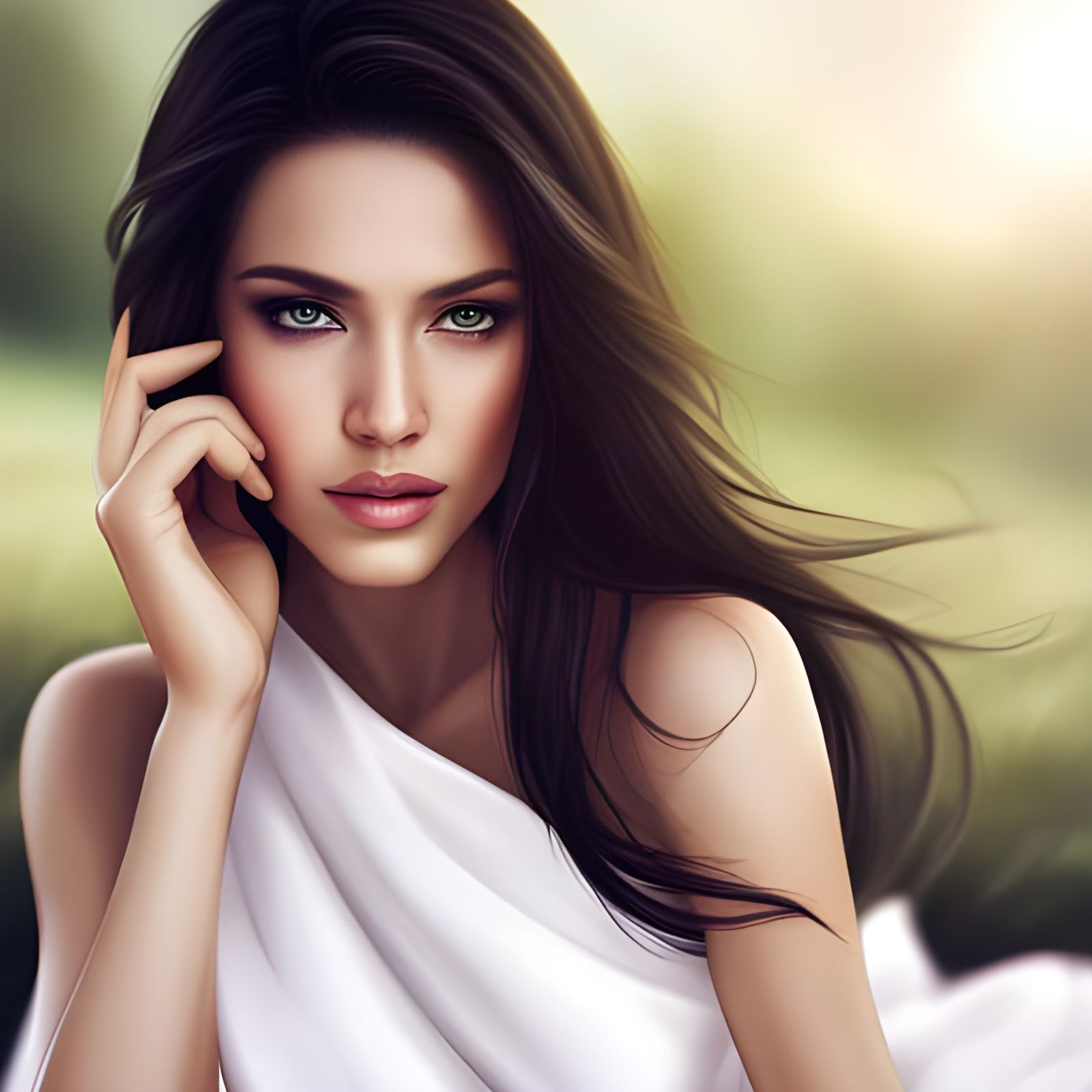 Detailed Portrait of a Pretty Woman with Black Hair