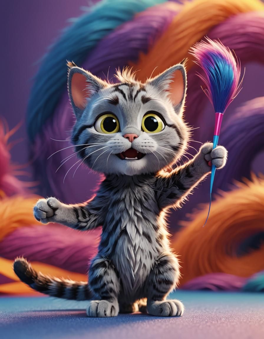 Cat with Mouse Tail in Pixar-Style 3D Animation
