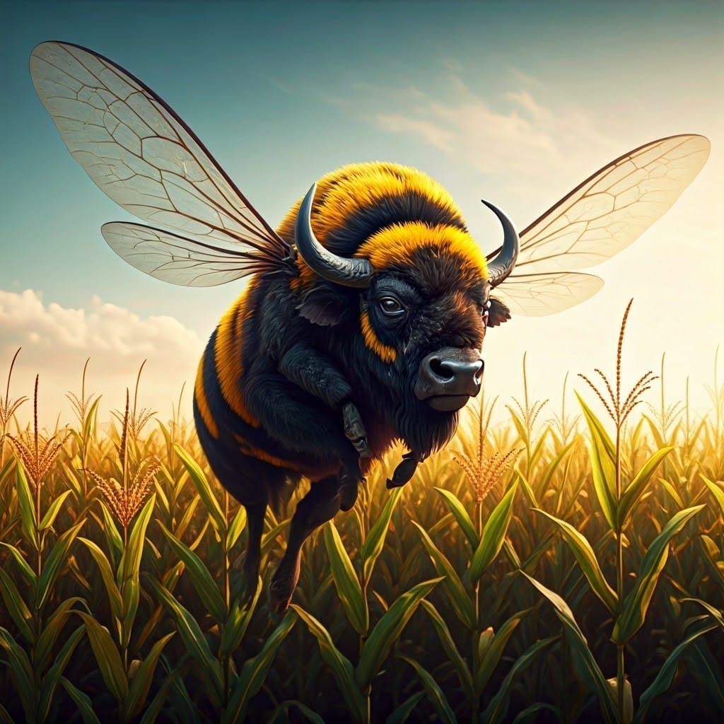 Majestic Bumblebee Buffalo Soars Through Vibrant Cornfield i...