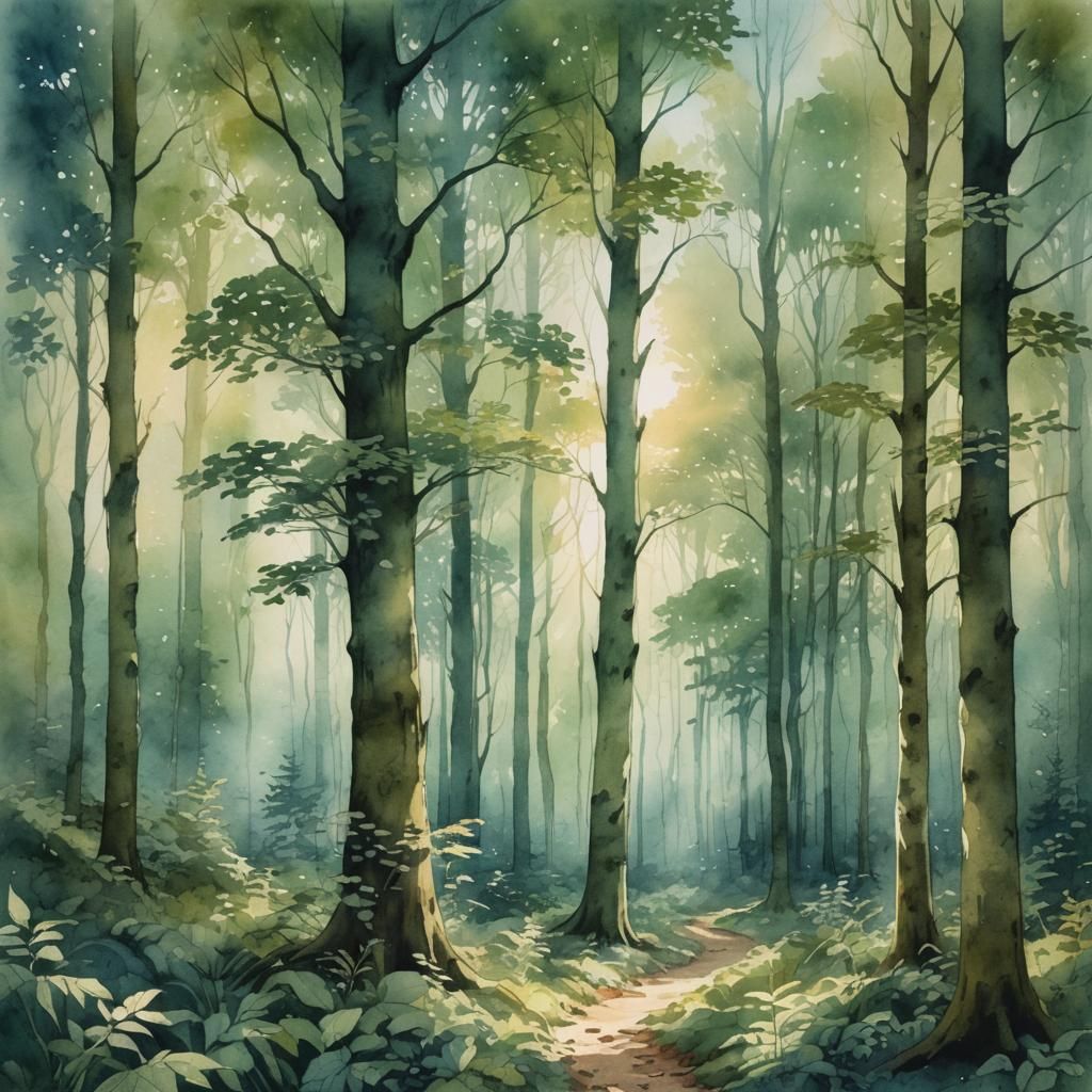 Enchanting Forest Clearing in Watercolour Illustration