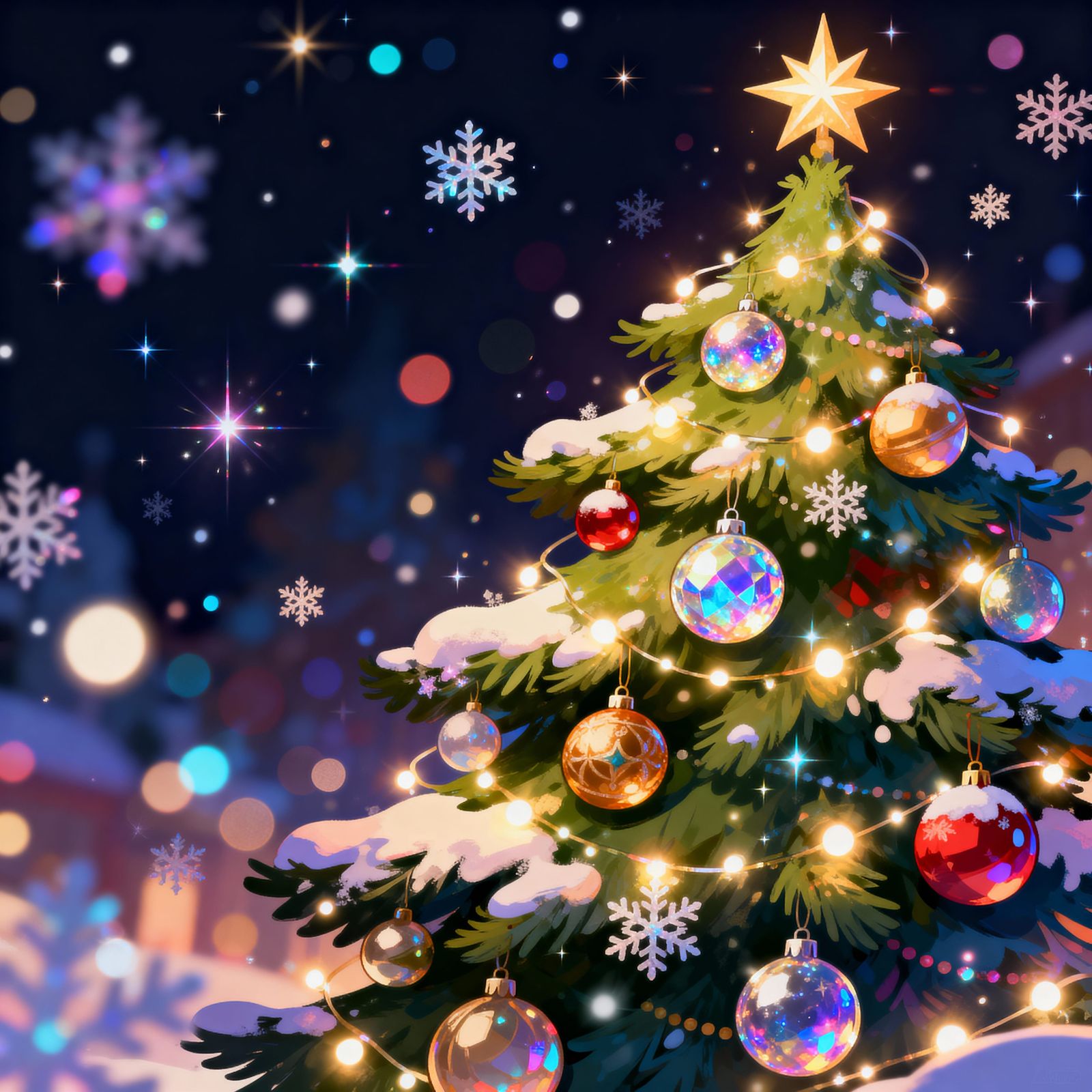 Magical Christmas Tree with Bokeh and Twinkling Lights