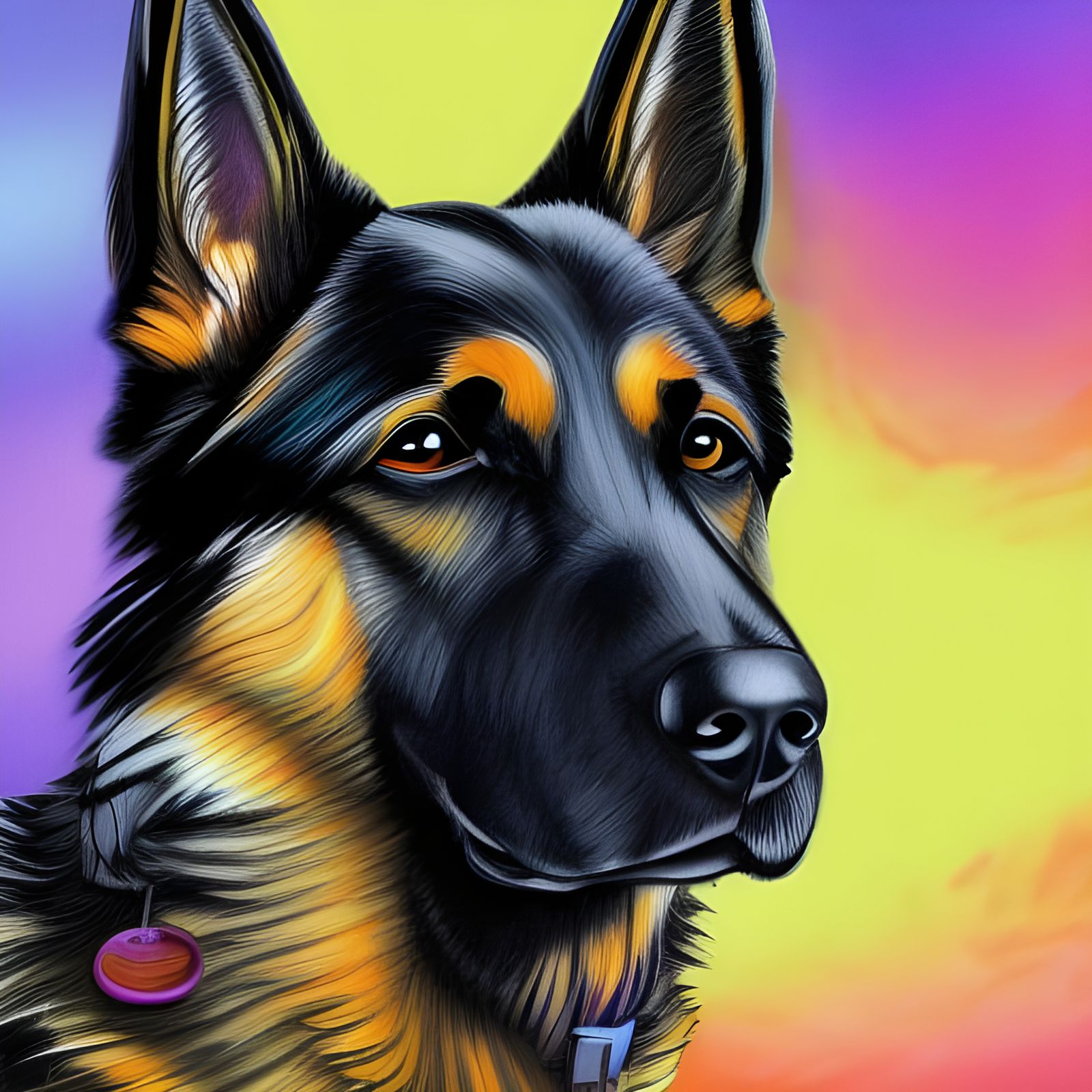 Colorful German Shepherd in Detailed Sketch Style