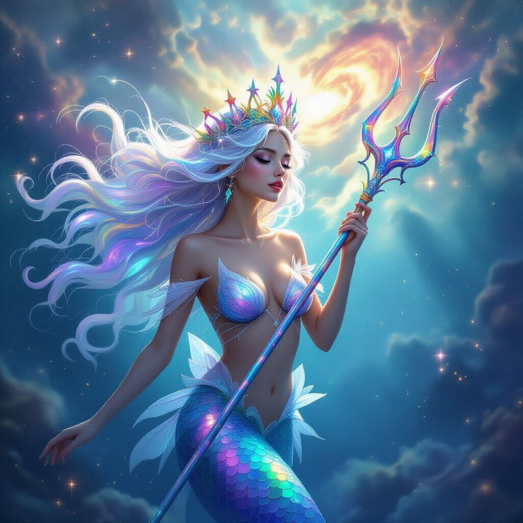 Celestial Mermaid Swimming Through Nebula, Dreamlike Art