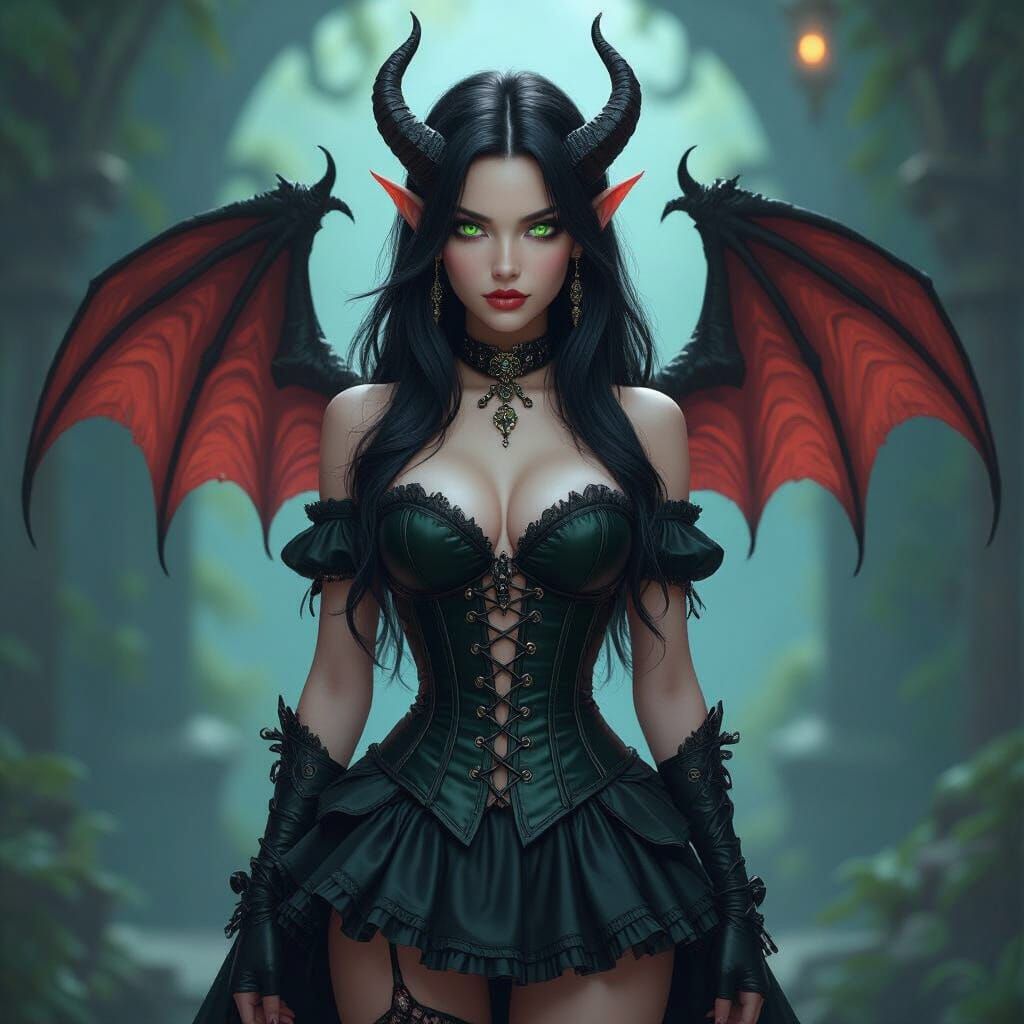 Badass Tiefling Sorceress in Fantasy Realm