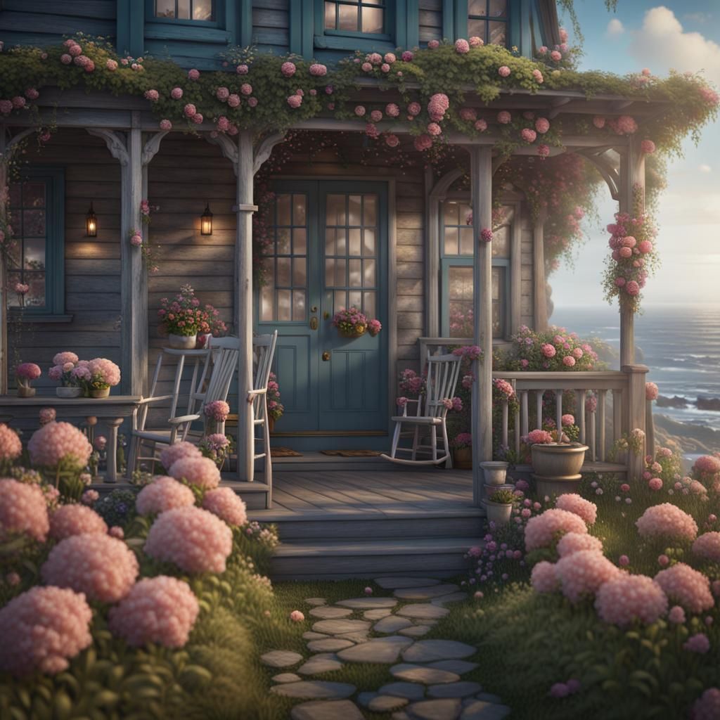 Coastal Cottage with Ocean View: Matte Painting