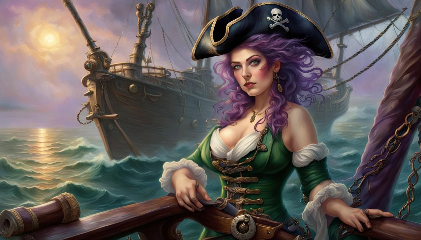 Curvy Pirate Woman on Ship Deck