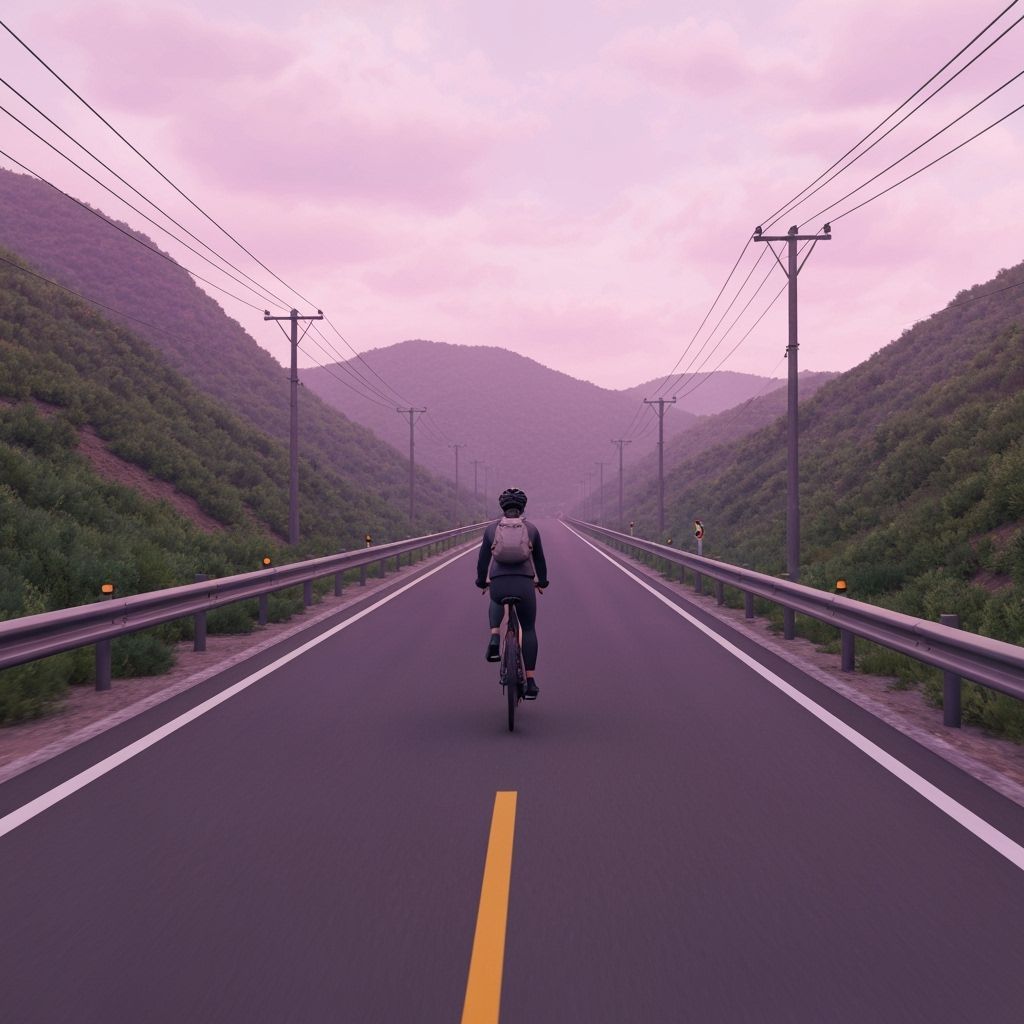 Anime Bike Rider in Mountain Landscape