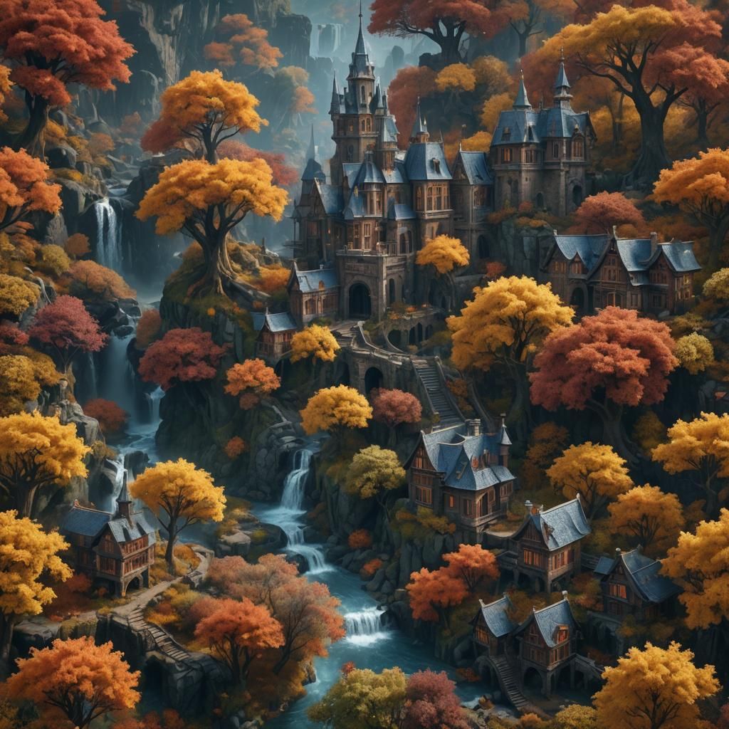 Fantastical Autumn Tree in Detailed Matte Painting