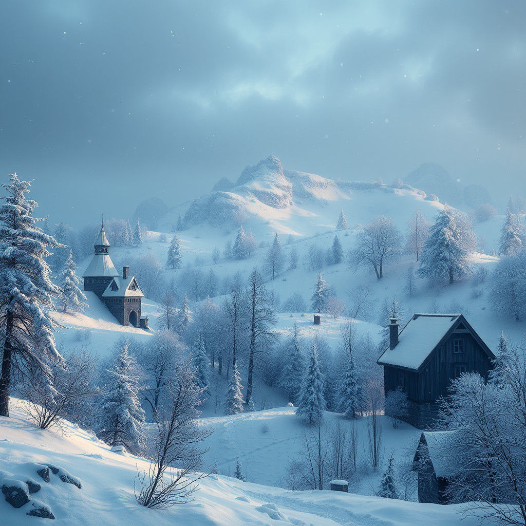 Snowy Medieval Countryside: Digital Matte Painting