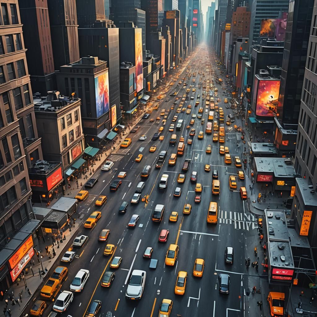 Abstract New York City Rush Hour: Detailed Matte Painting