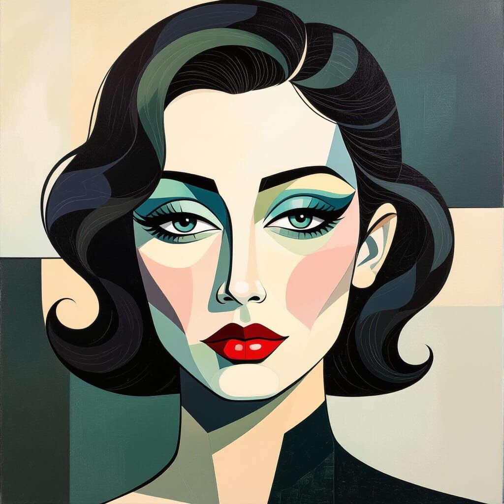 Surreal Futuristic Pop Art with Dark Moss Accents