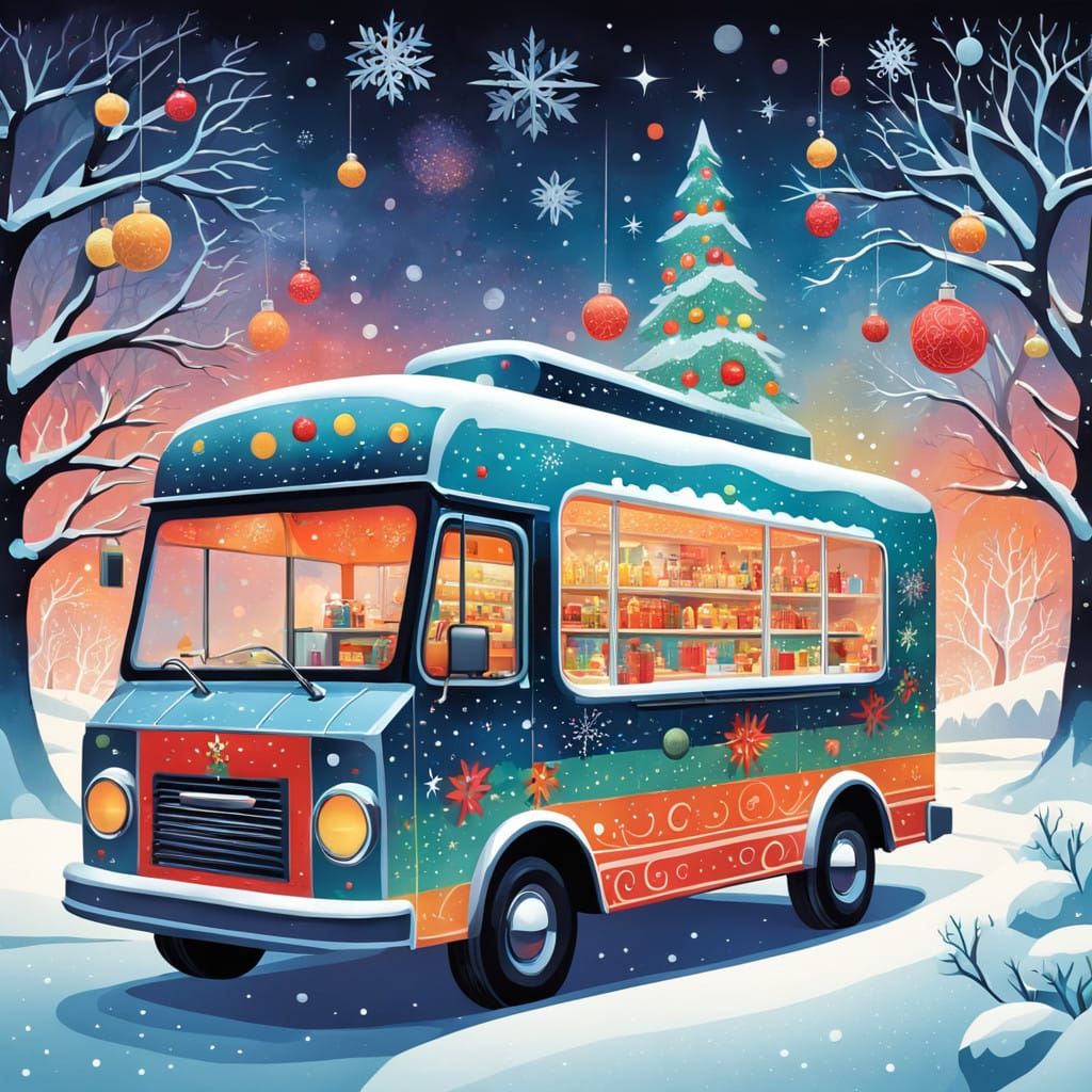 1950s Futuristic Christmas Food Truck Scene