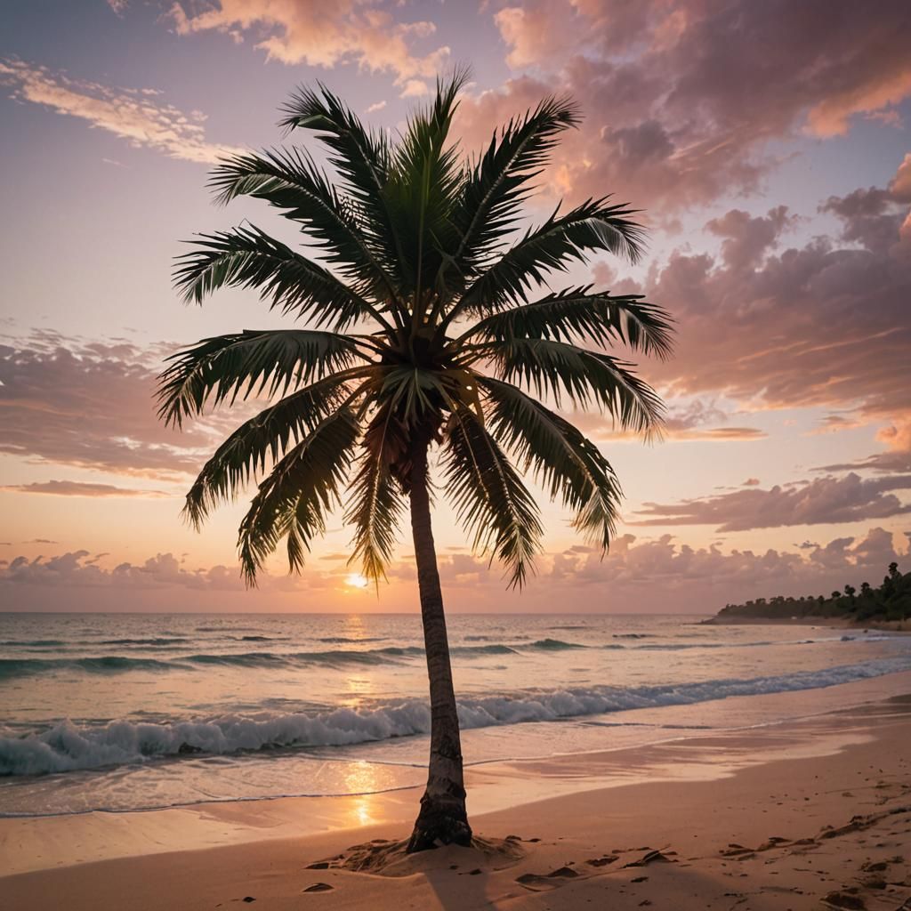 Tropical Beach Palm Tree Impressionism Painting