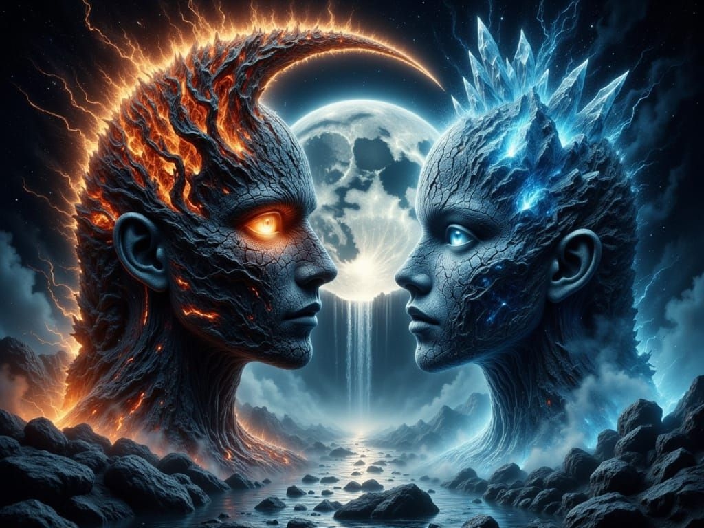 Fiery and Icy Moon with Fairies