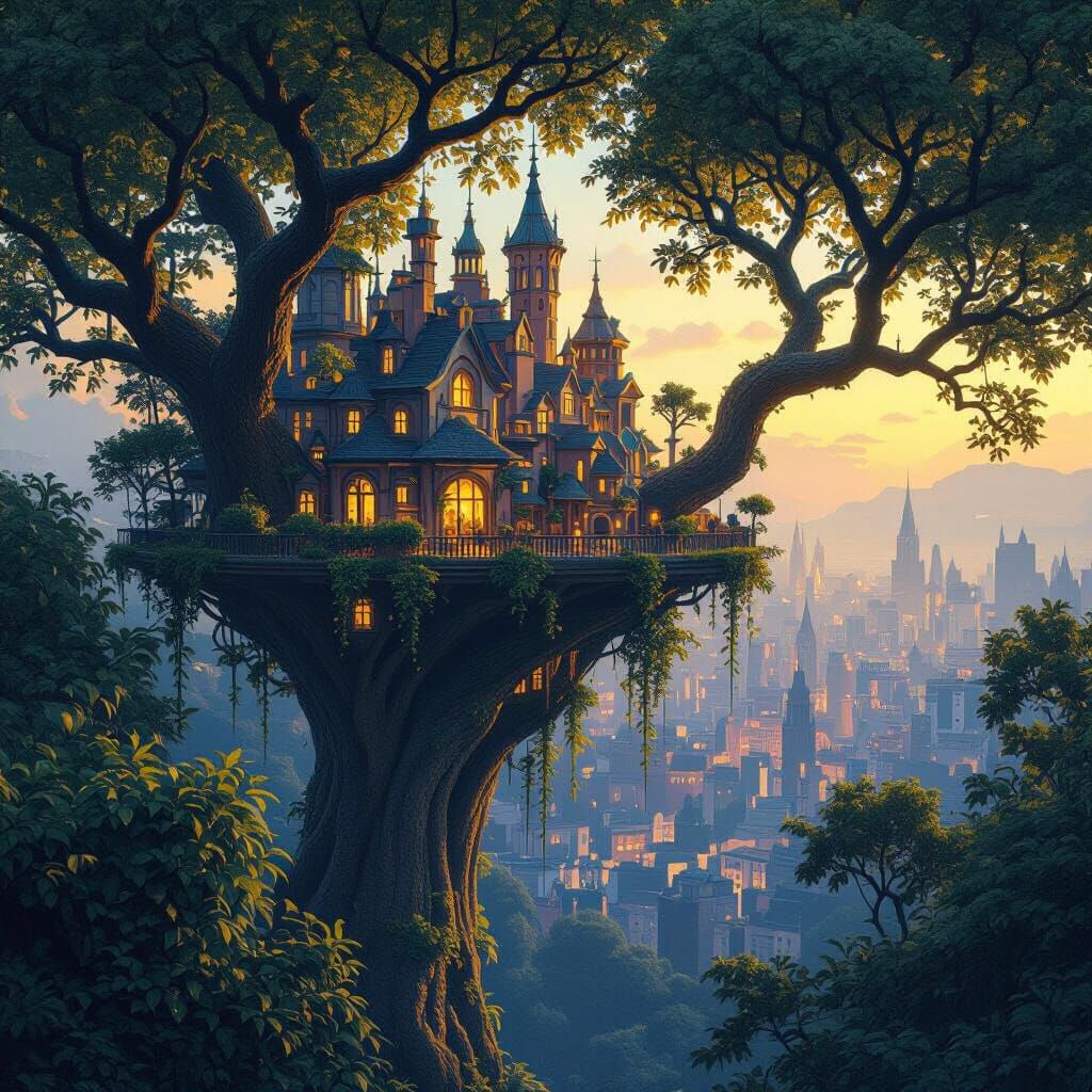 Whimsical City on Treetops: Fantasy Concept Art