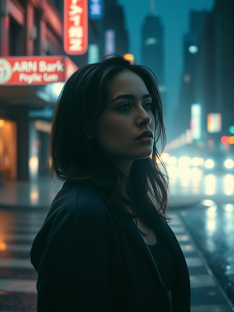 Mysterious Woman Loss in Dark City Nocturne