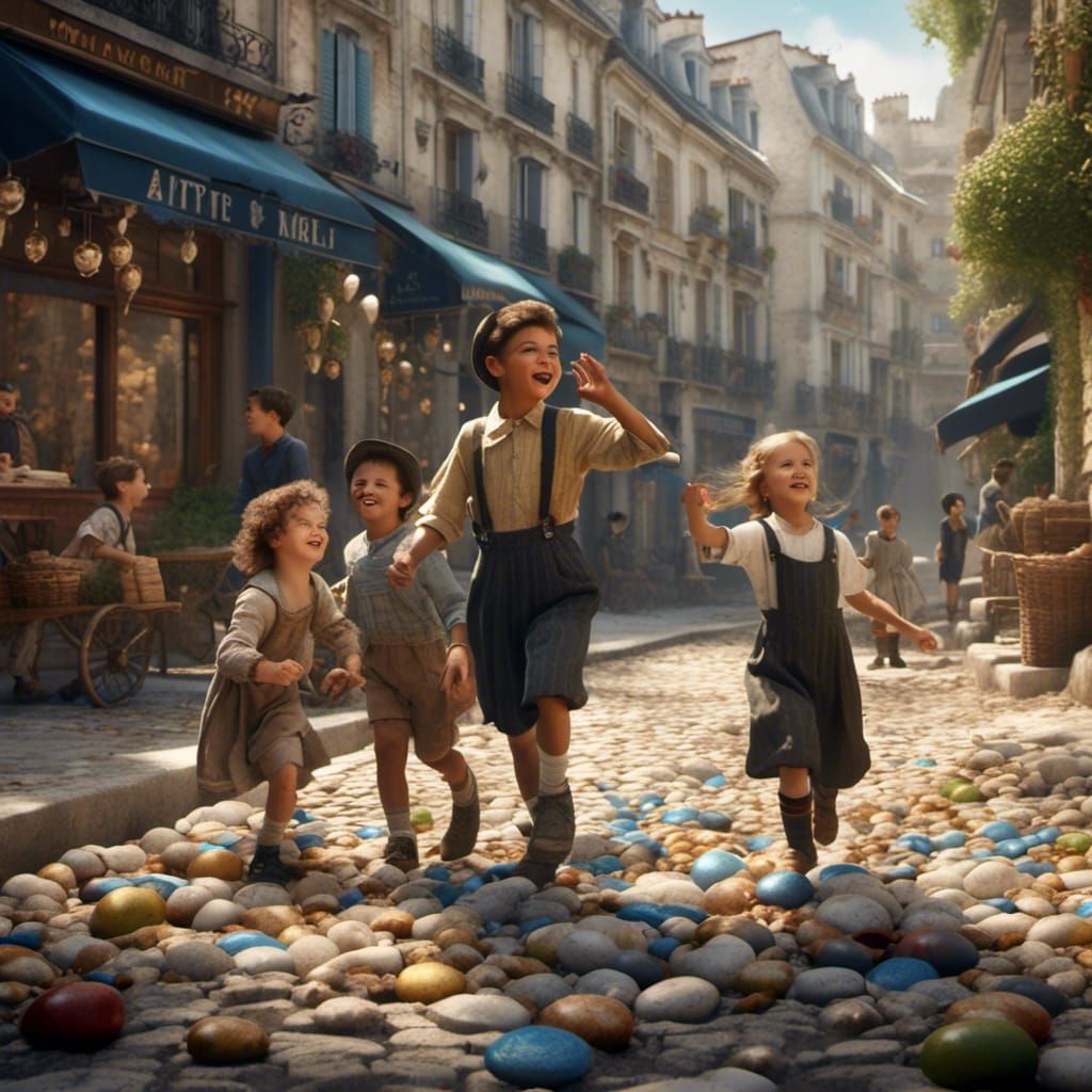 Children Playing Marbles in 1940s Paris