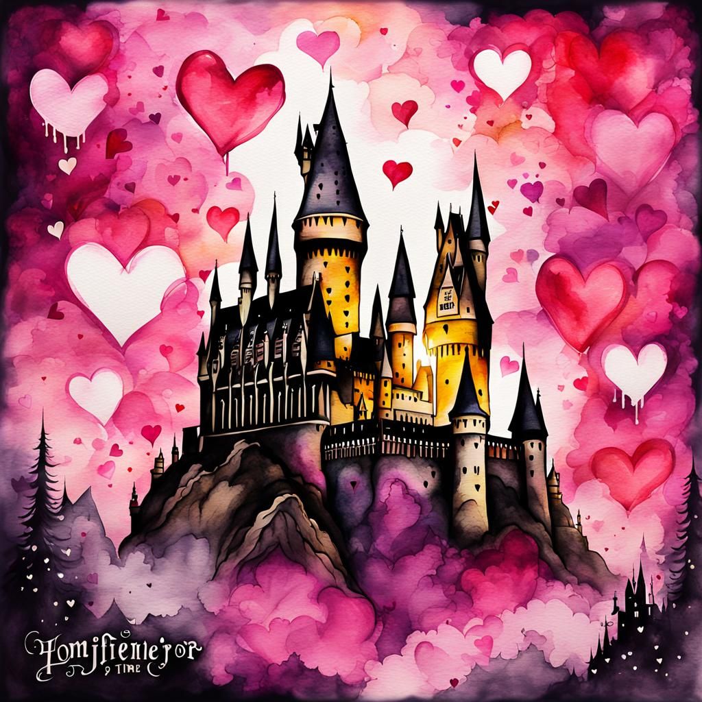 Valentine's Day at Hogwarts: A Watercolor Painting