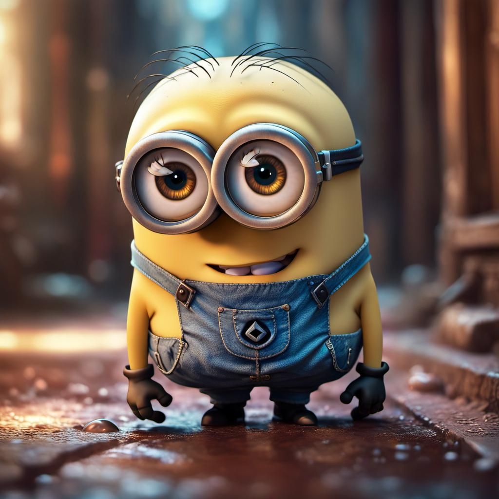 Adorable Minion with Beautiful Eyes: Hyperrealistic Artwork