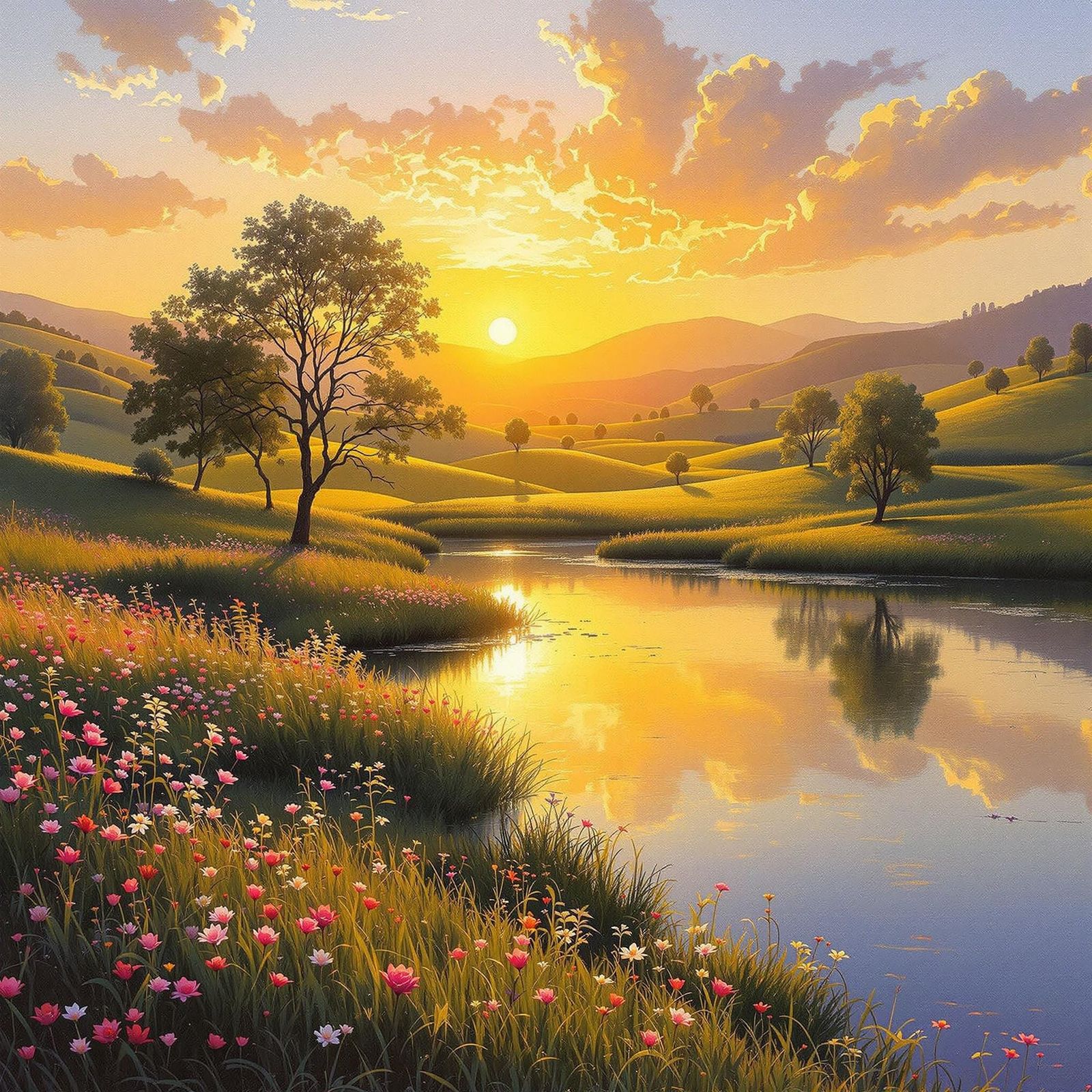 Surreal Sunset Landscape in Monet's Impressionistic Style