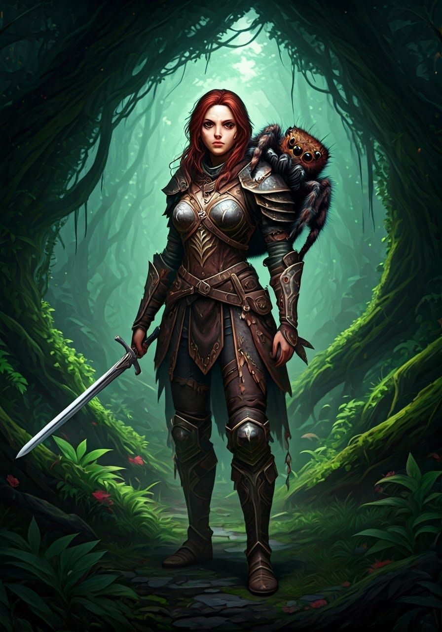 Fantasy Adventurer Defies Nature in Mystic Forest