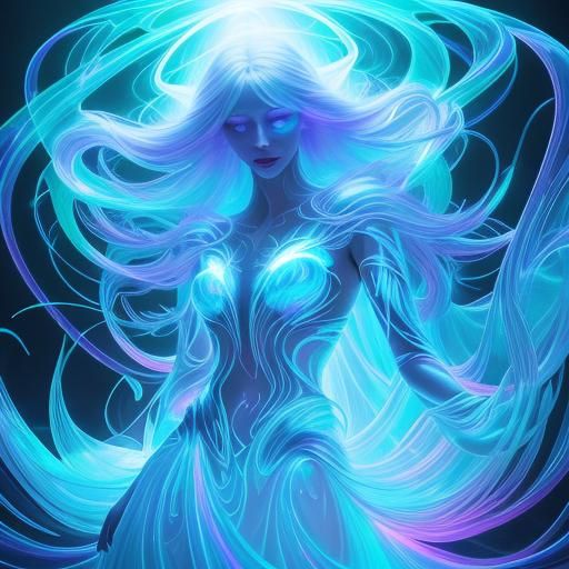 Albino Woman Dancing in Radiant Bioluminescent Light