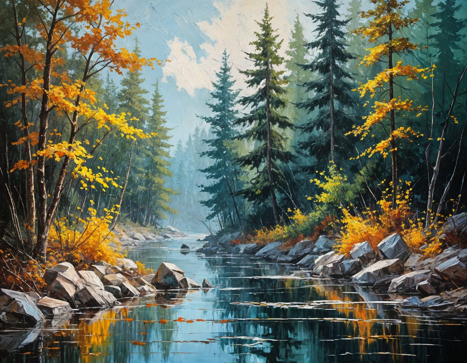 Impasto Brushstrokes in Dry Woodland Scene