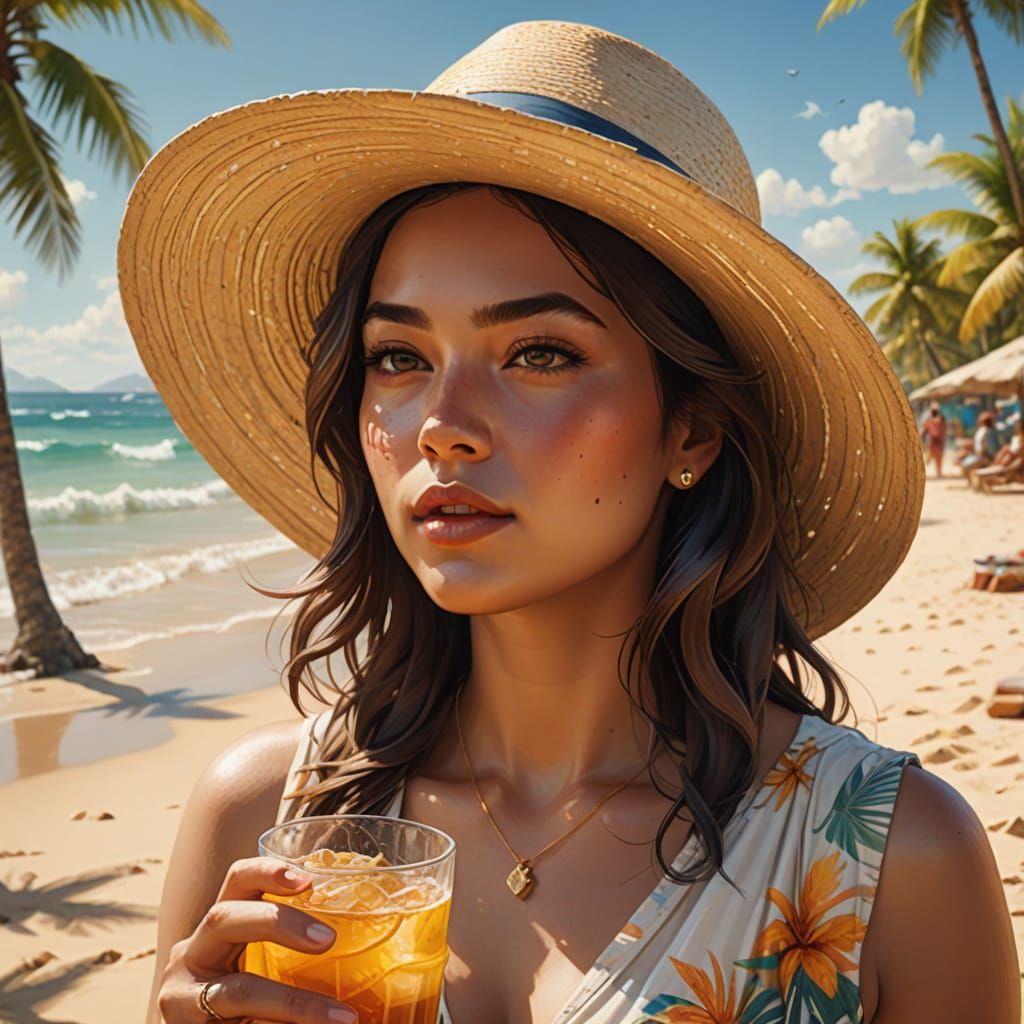 Tropical Beach Beauty in Oil Painting Style