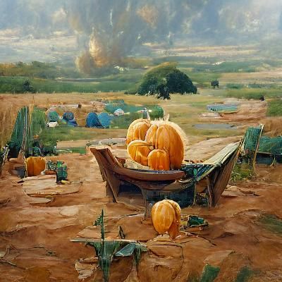 Pumpkin Patch Oil Painting by James Gurney Style