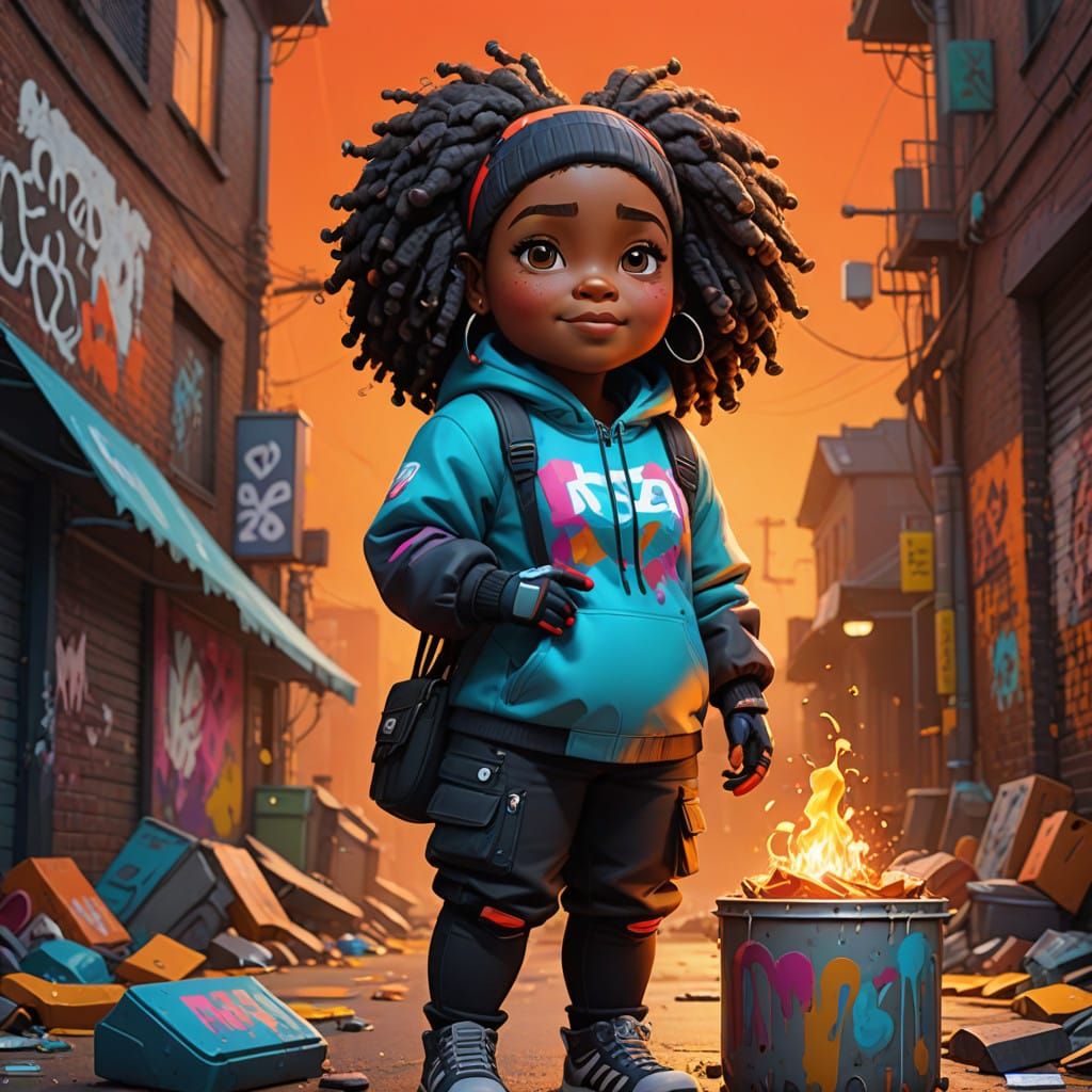 Vibrant Street Art of a Warmly Dressed Black Teen Girl