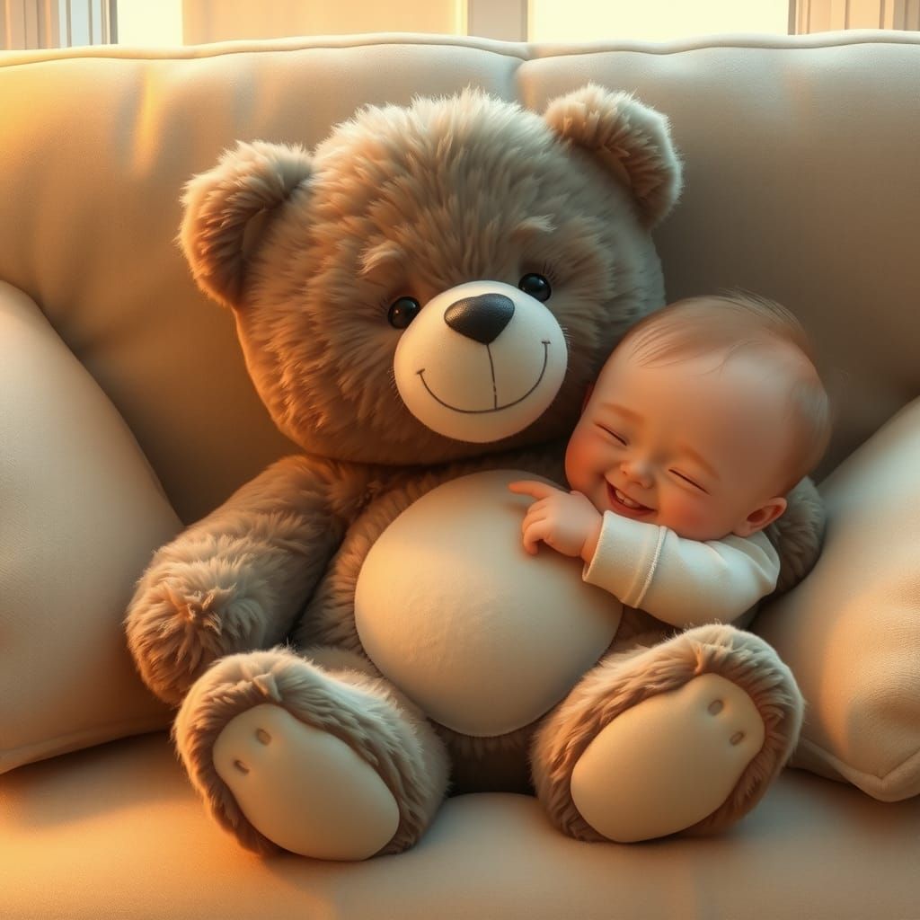 Tickling a Plush Teddy Bear with Storybook Charm