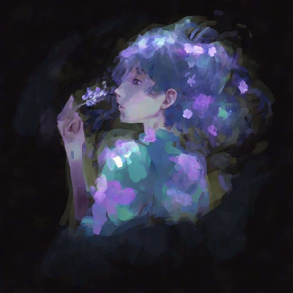 Glitch Art Impressionism: Anime Girl at Sunrise