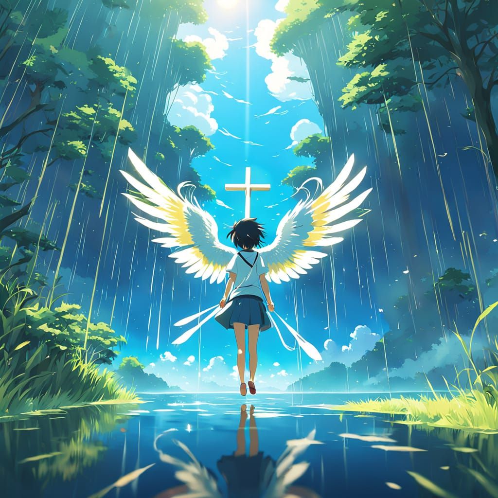 Whimsical Cloud Being in Vibrant Lush Environment