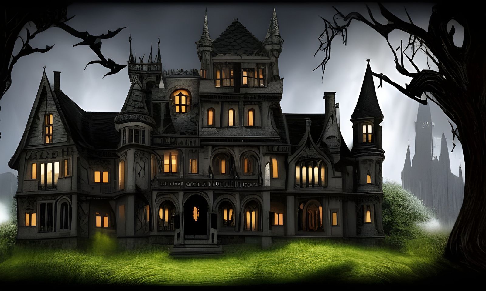 Dark Gothic Haunted Castle with Bats and Gargoyles