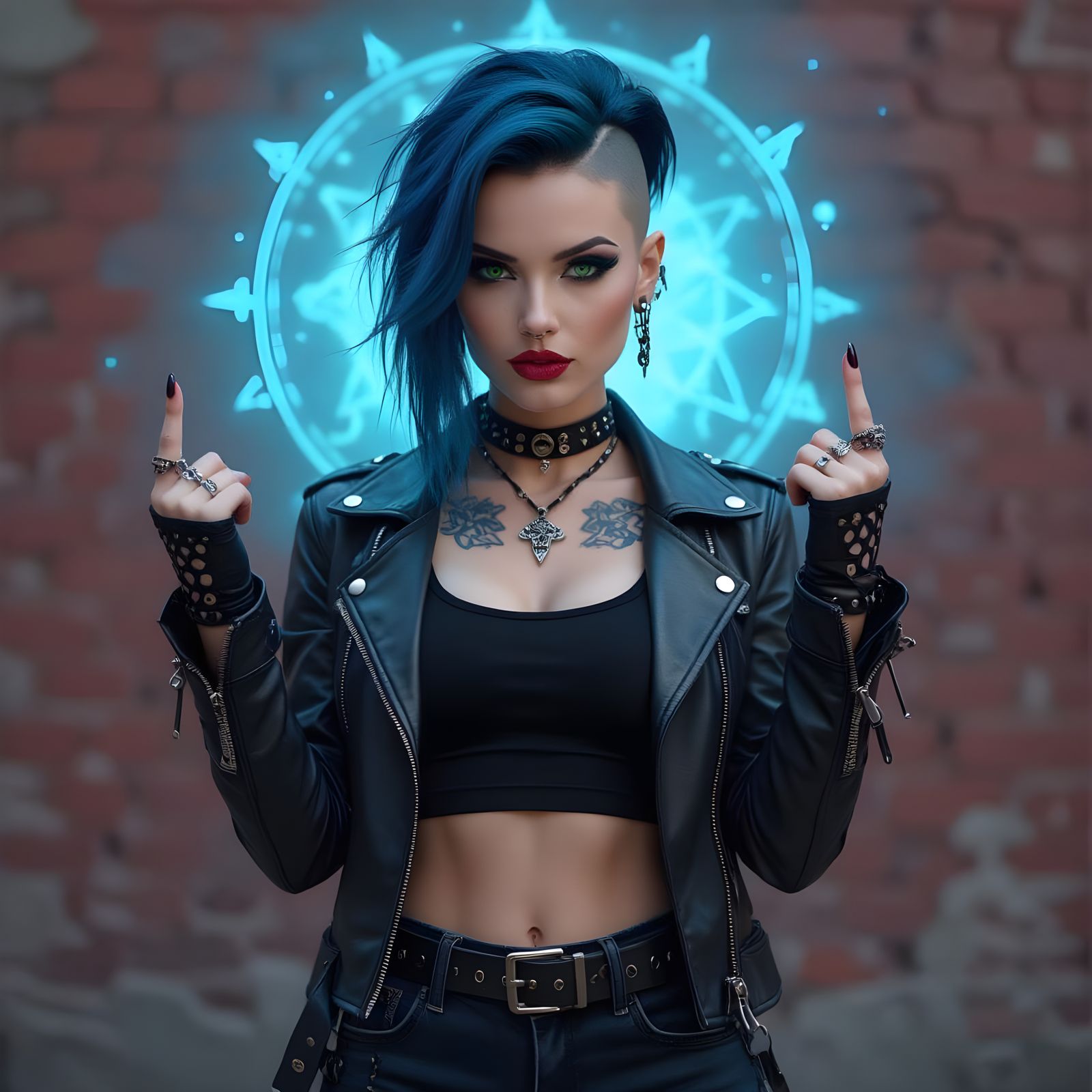 Punk Goth Mage with Blue Hair in Urban Fantasy Style